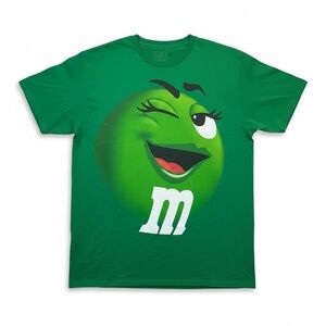 M&M’S Men's size Large 100% Cotton Green Character Big Face T- shirt tee NWOT